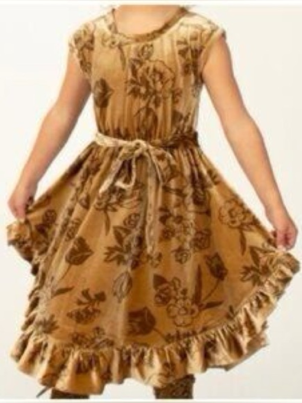 Mia Joy Joyfolie Girls Floral Golden Velvet Dress Size 3 NWT